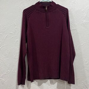 Bachrach silk and cotton blend 1/4 zip ribbed maroon sweater size large